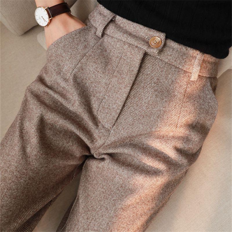 Women's Solid Color Wool Like Tapered Trousers, Classic Ankle Length Pants For Office And Formal Wear Coffee - Shop at LoveMi