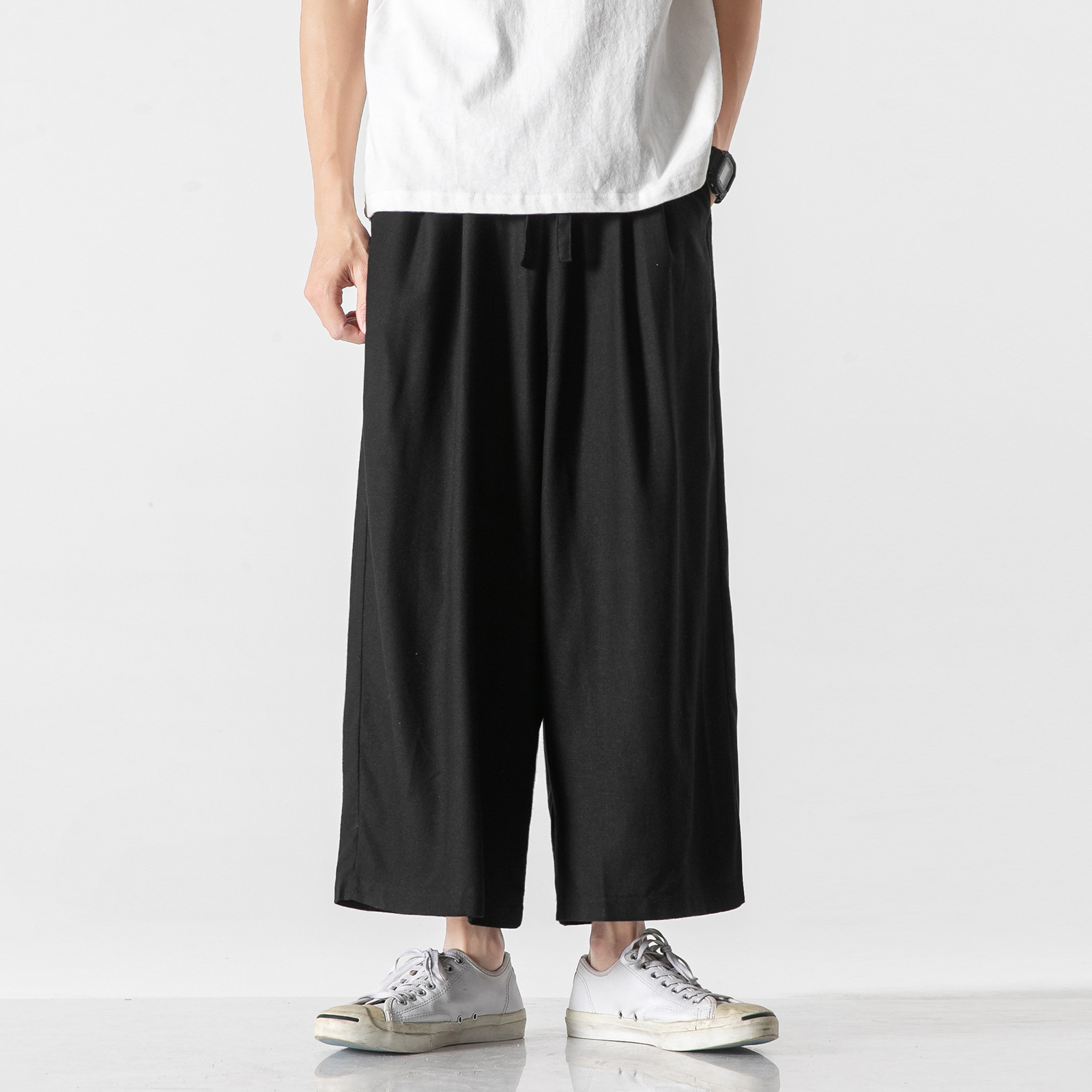 Linen Cotton And Linen Wide-leg Cropped Trousers