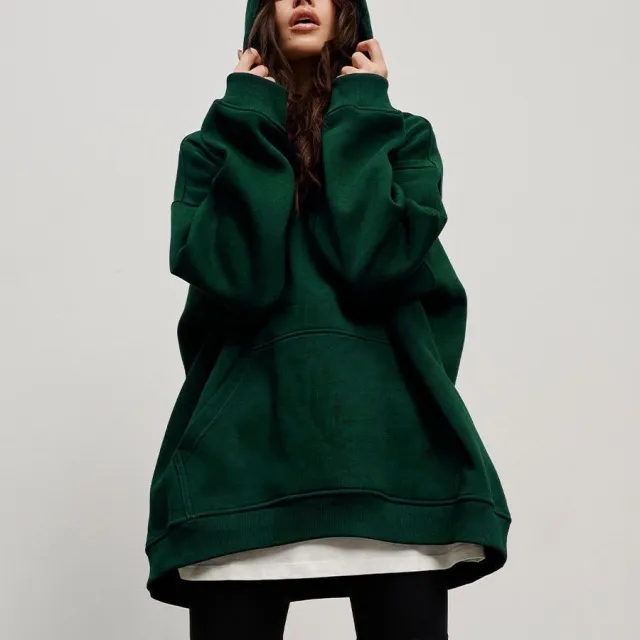 Street Boyfriend Style Polar Fleece Loose Pockets Hooded Sweater Green - Shop at LoveMi