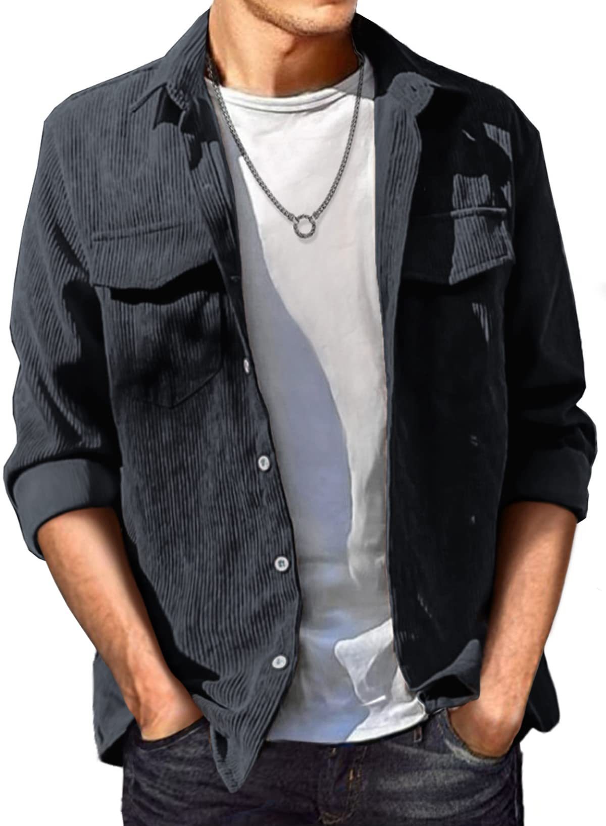 Solid Color Lapel Loose Long-sleeved Shirt