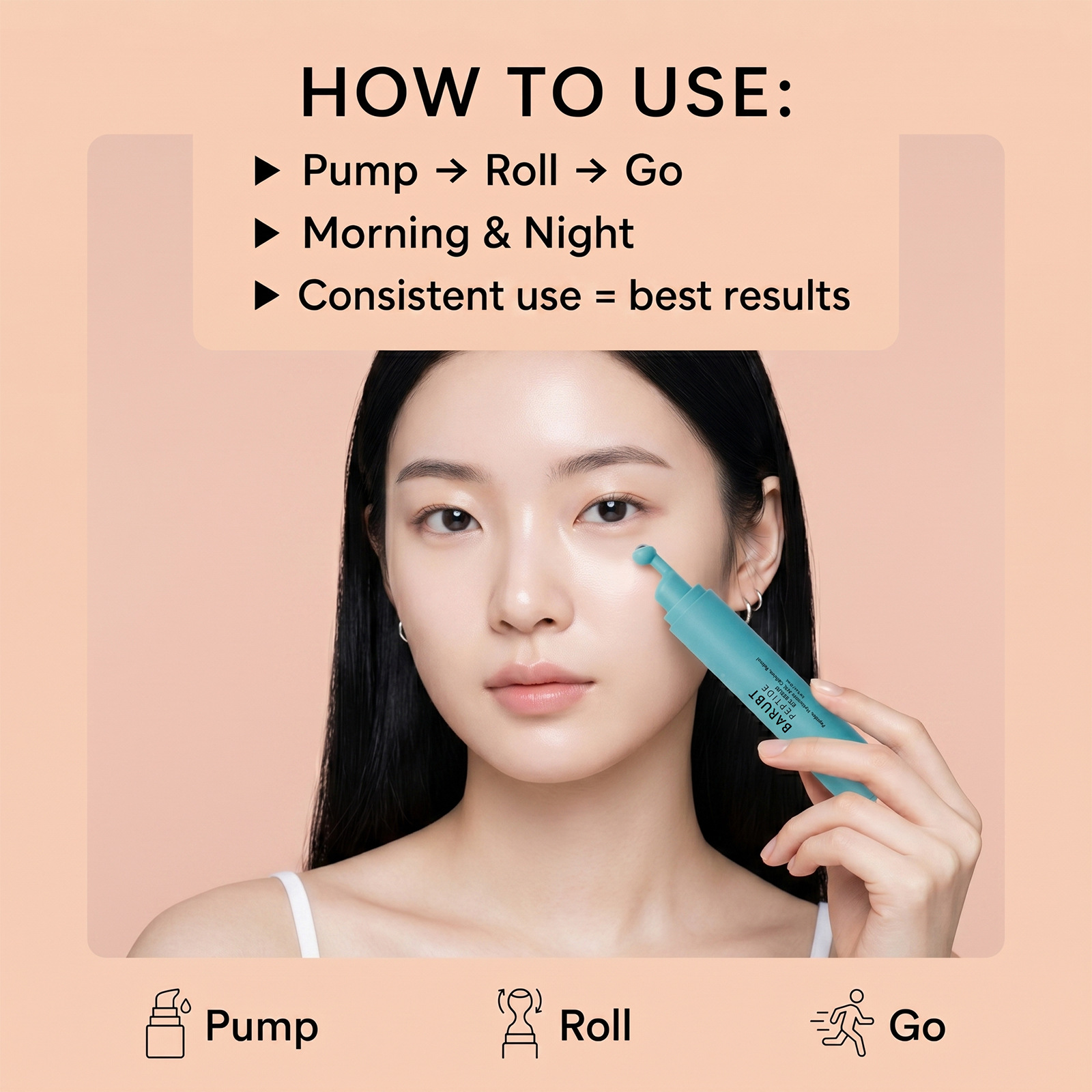 Peptide Eye Serum With Cooling Roller, Hydrating Under-Eye Treatment, 15ml