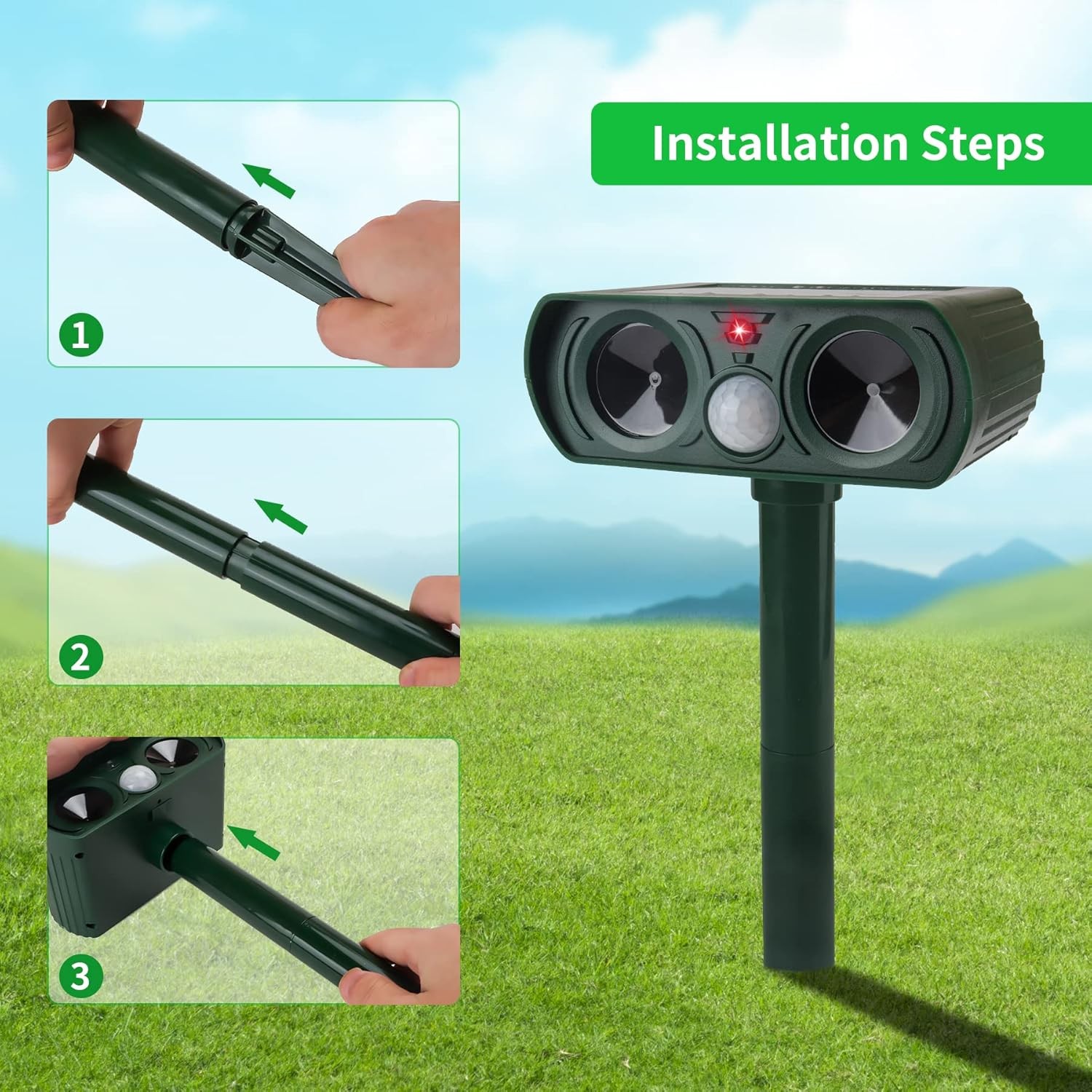 1x Ultrasonic Solar Cat Dog Repellent Fox Pest Scarer Deterrent Repeller Garden — image 4
