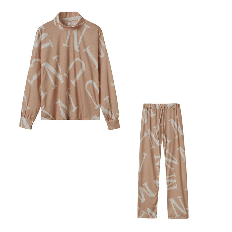 Ladies Tie-Dye Printed High Neck Long Sleeve Fashion Casual Suit