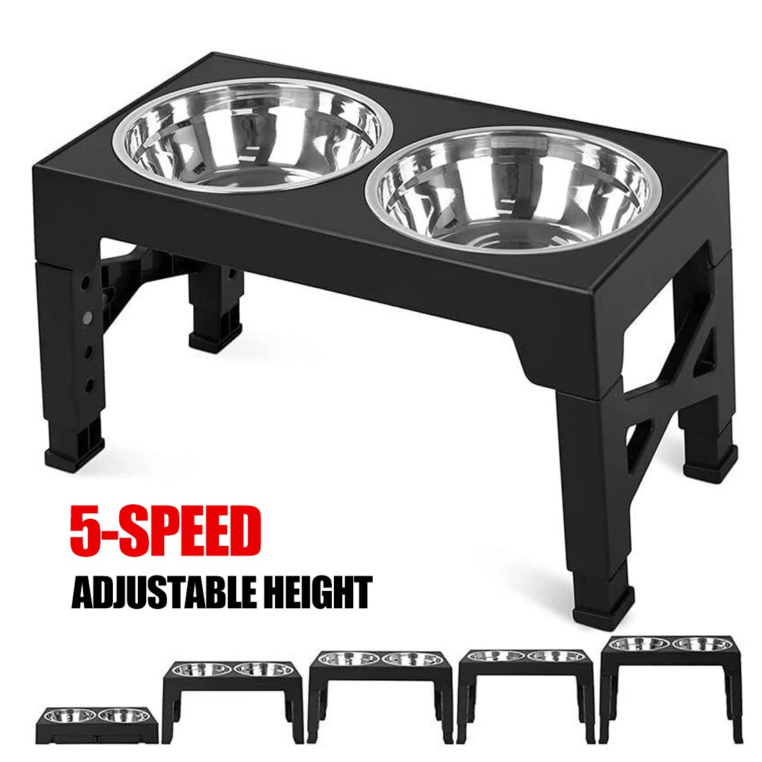 Large Dog Food Feeding Stand Station Stainless Steel Double Raised Bowls Feeding