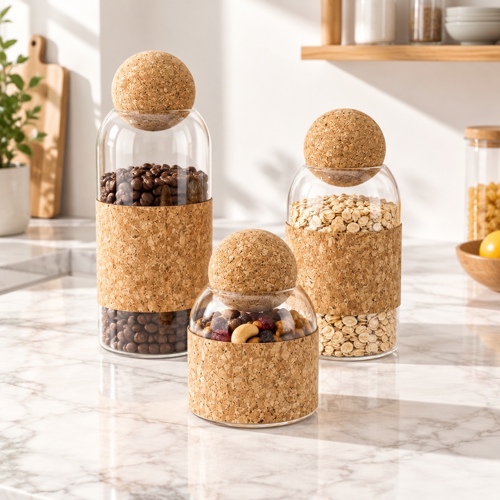 Glass Storage Jar With Ball Cork Lid, Borosilicate Pantry