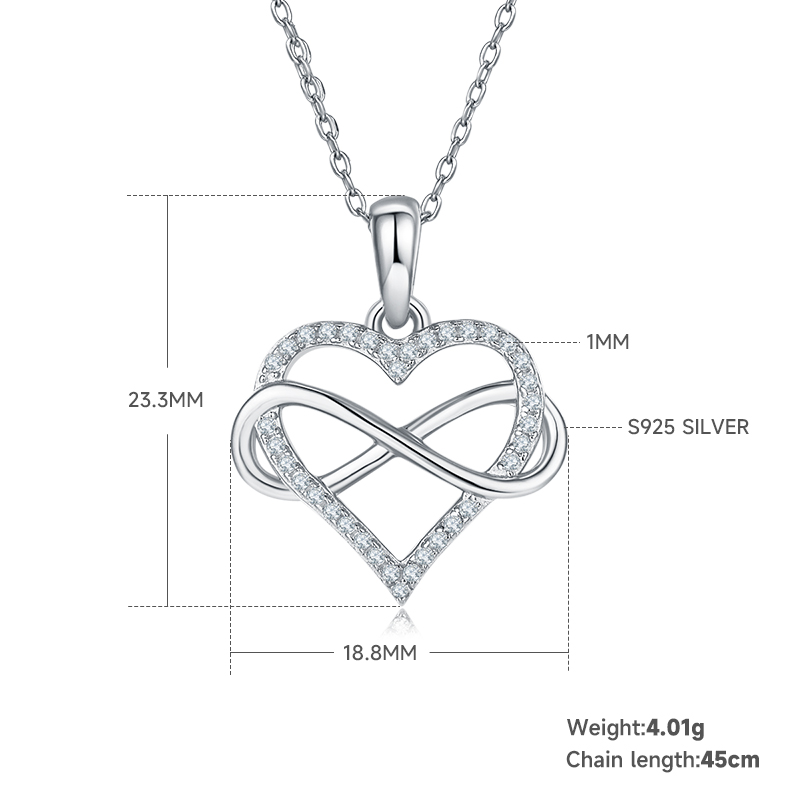 S925 Sterling Silver 4g Infinity Heart Necklace 45cm 36 Stone Moissanite Pendant With GRA, Platinum Plated Romantic Gift Box Set For Women