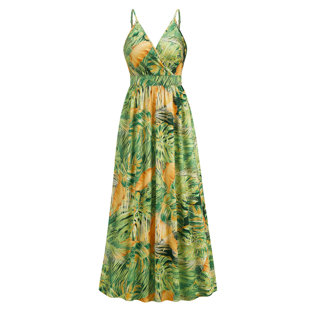 Flowers Long Dress Summer Swing Holiday Beach Dress Green - Shop at LoveMi