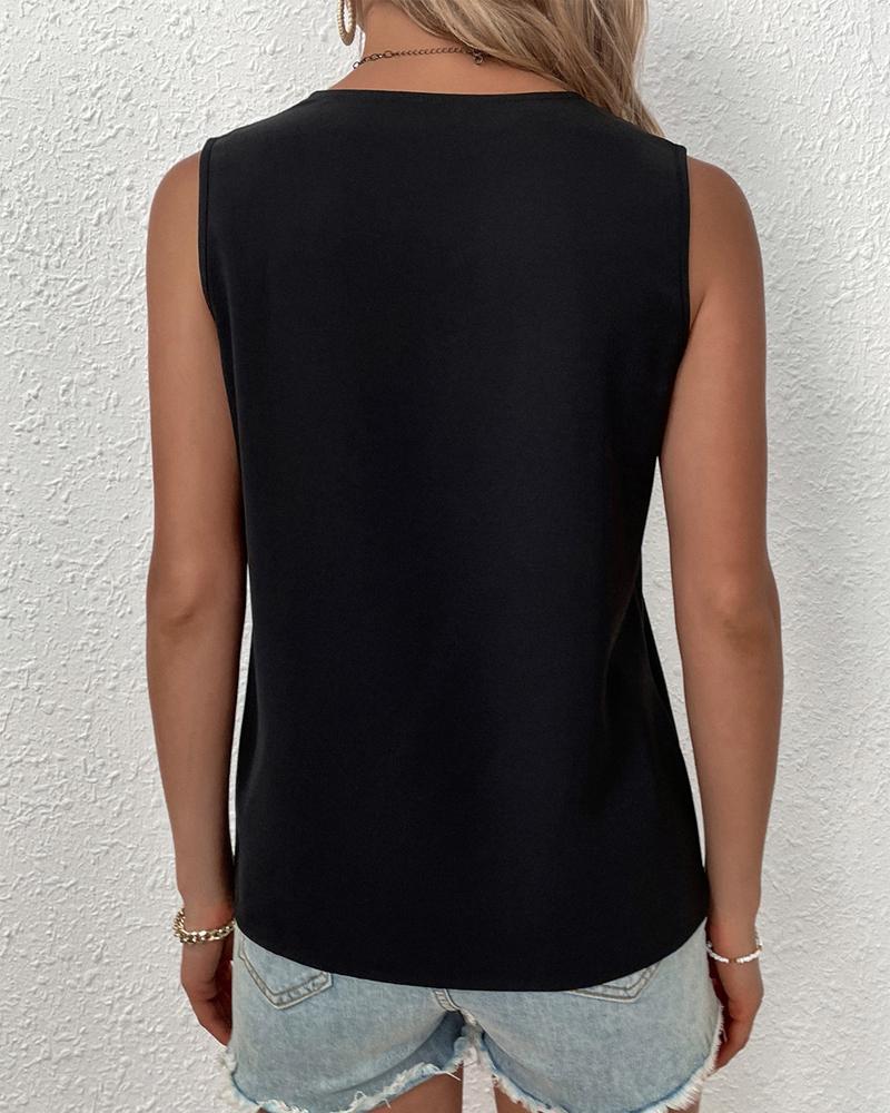 Women's  V-neck Sleeveless Vest Simple Solid Color Tops