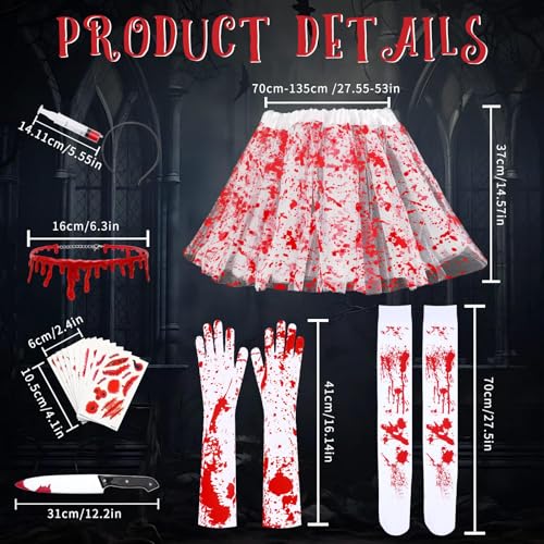 16 Pcs Halloween Tutu Skirt Costume Accessories Set, Halloween Party Accessories For Woman Include Tutu Skirt Stocking Gloves Syringe Headband Blood Necklace Tattoo Sticker 5