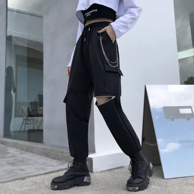 Black Overalls Spring And Autumn Handsome High Waist Plus Size Loose Sports And Leisure Temperament Trousers Black Pants - Shop at LoveMi