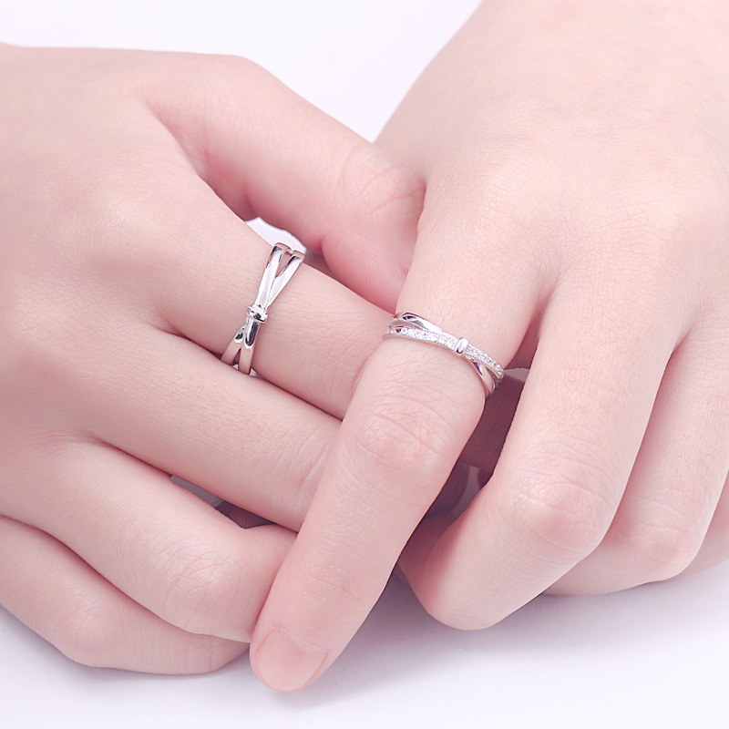 Ring Adjustable Opening Love Interwoven Imitation Diamond Pair Ring