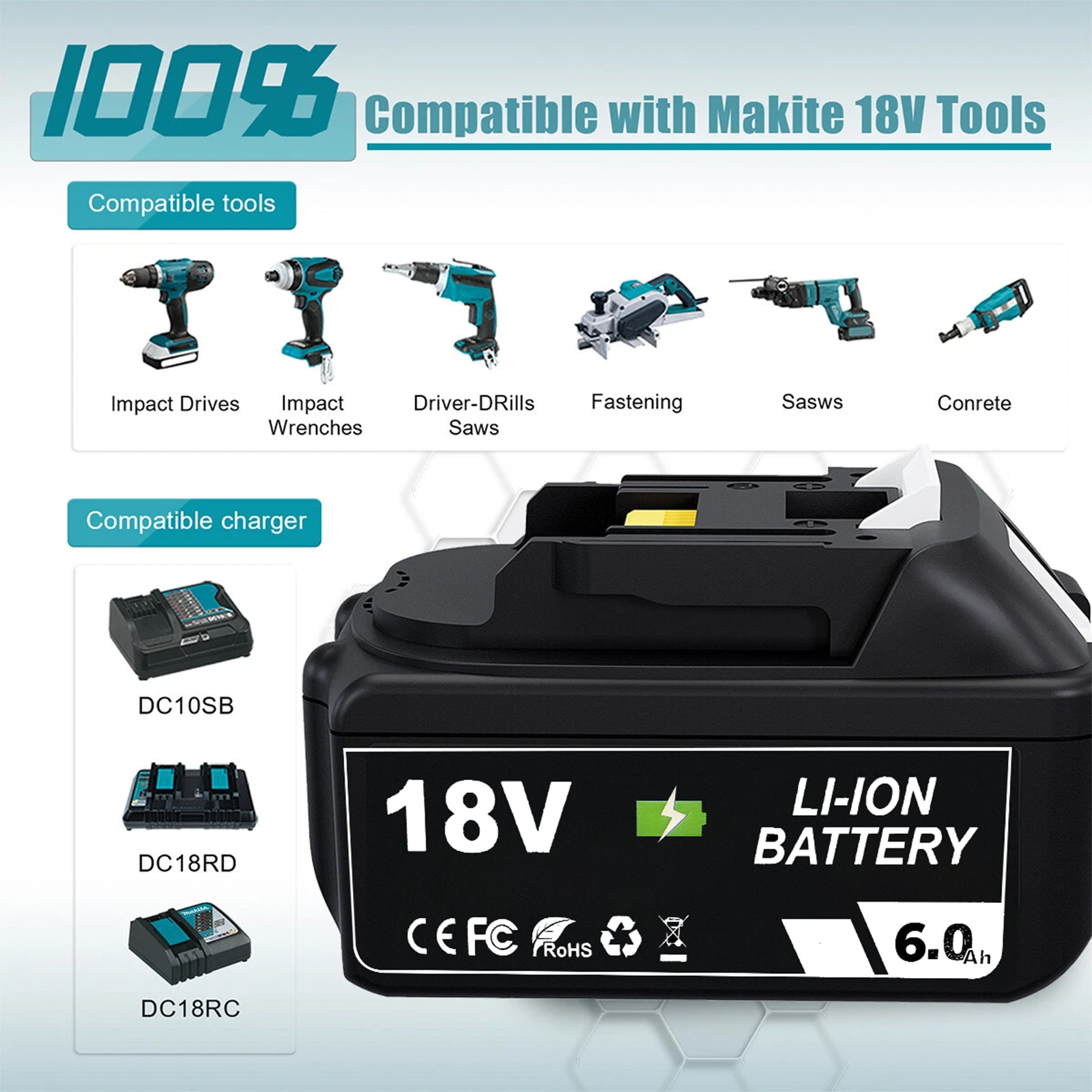 2Pack Battery For  18V 6.0AH Li-Ion BL1830 BL1850 BL1840 BL1860B LXT Tool