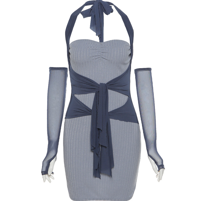 Elegant Abstinence Tie Waist Halter Dress