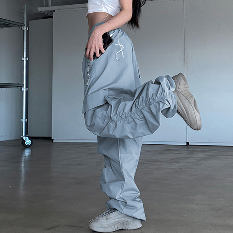 Title 13, Grey Blue Pleated Drawstring Casual Pants For W...