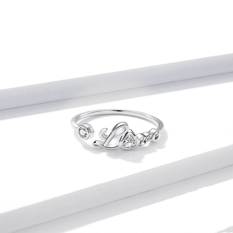 White Gold Plated Heart Shaped Zircon English Ring