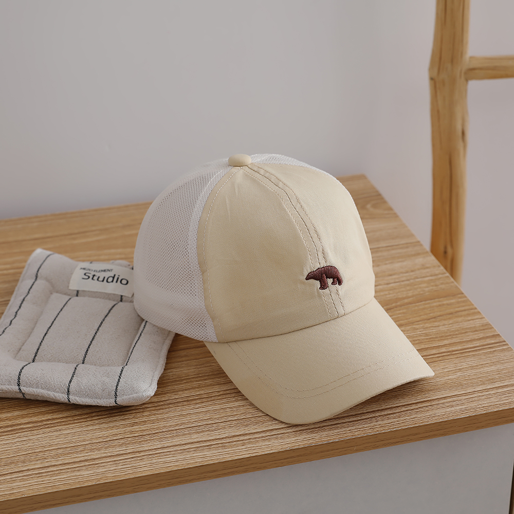 Children's Simple Style Beanie For Kids, Baby Boy Style, Small Face Pattern, Small Embroidered Bear Baseball Cap, Boy's Outdoor Sun Protection Straw Hat