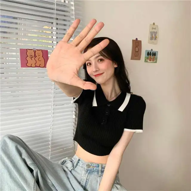 Ice Silk Knit Short High waist Crop Top Black - Shop at LoveMi