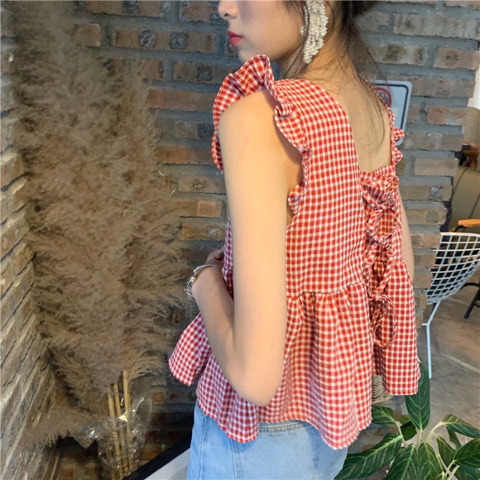 Plaid Top Design Sense Female Niche Doll Shirt Small Vest Shirt