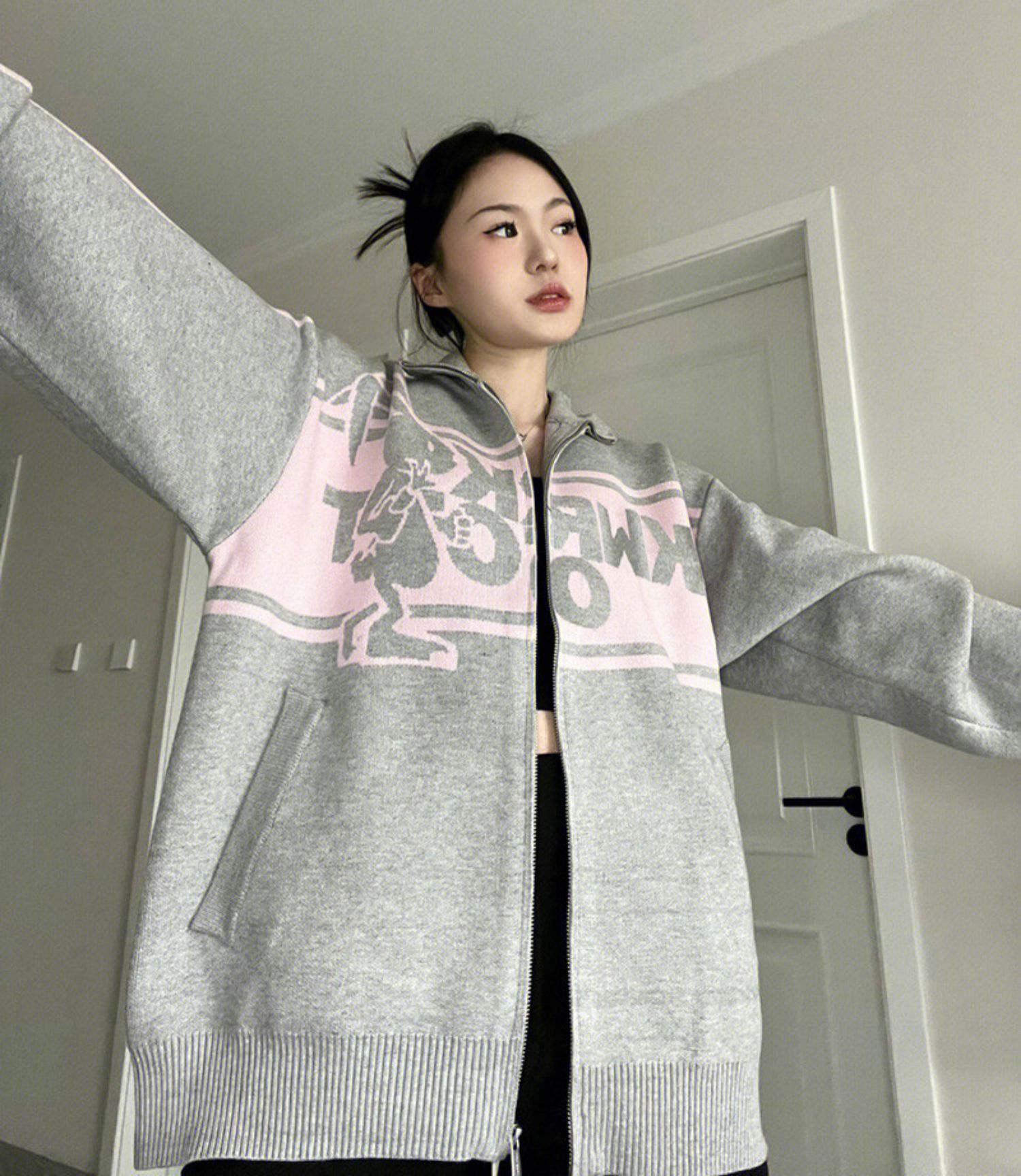 Street Rabbit Cardigan Polo Neck Sweater Female Autumn And Winter
