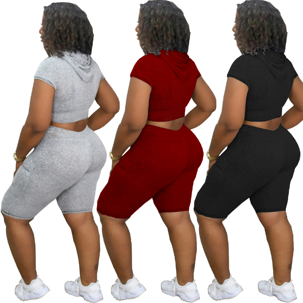 Solid Color Hooded Cotton Casual Ladies Suit