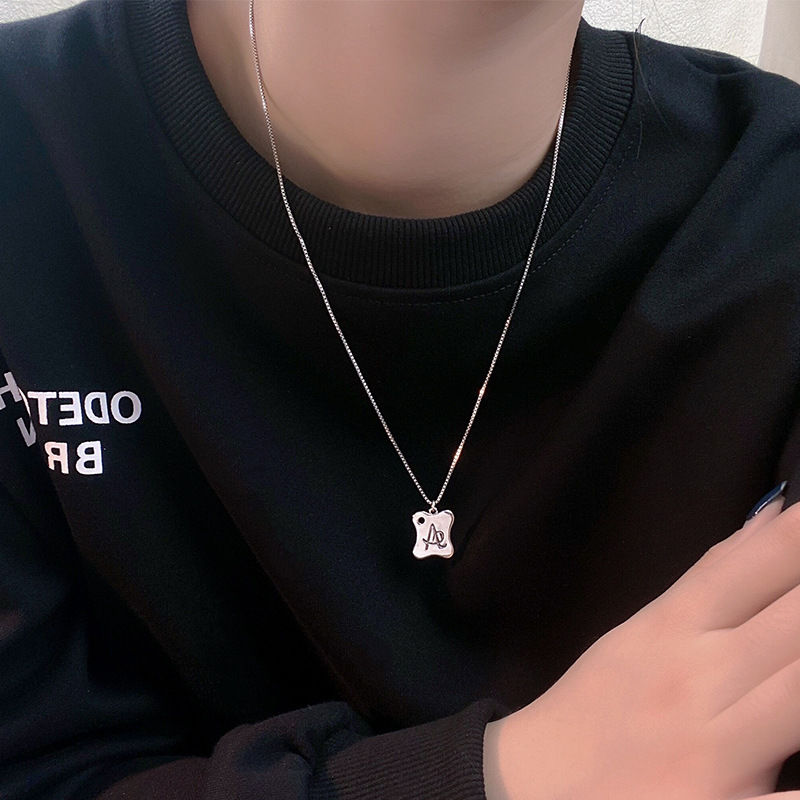 S925 Sterling Silver Square Brand Letter Vintage Necklace