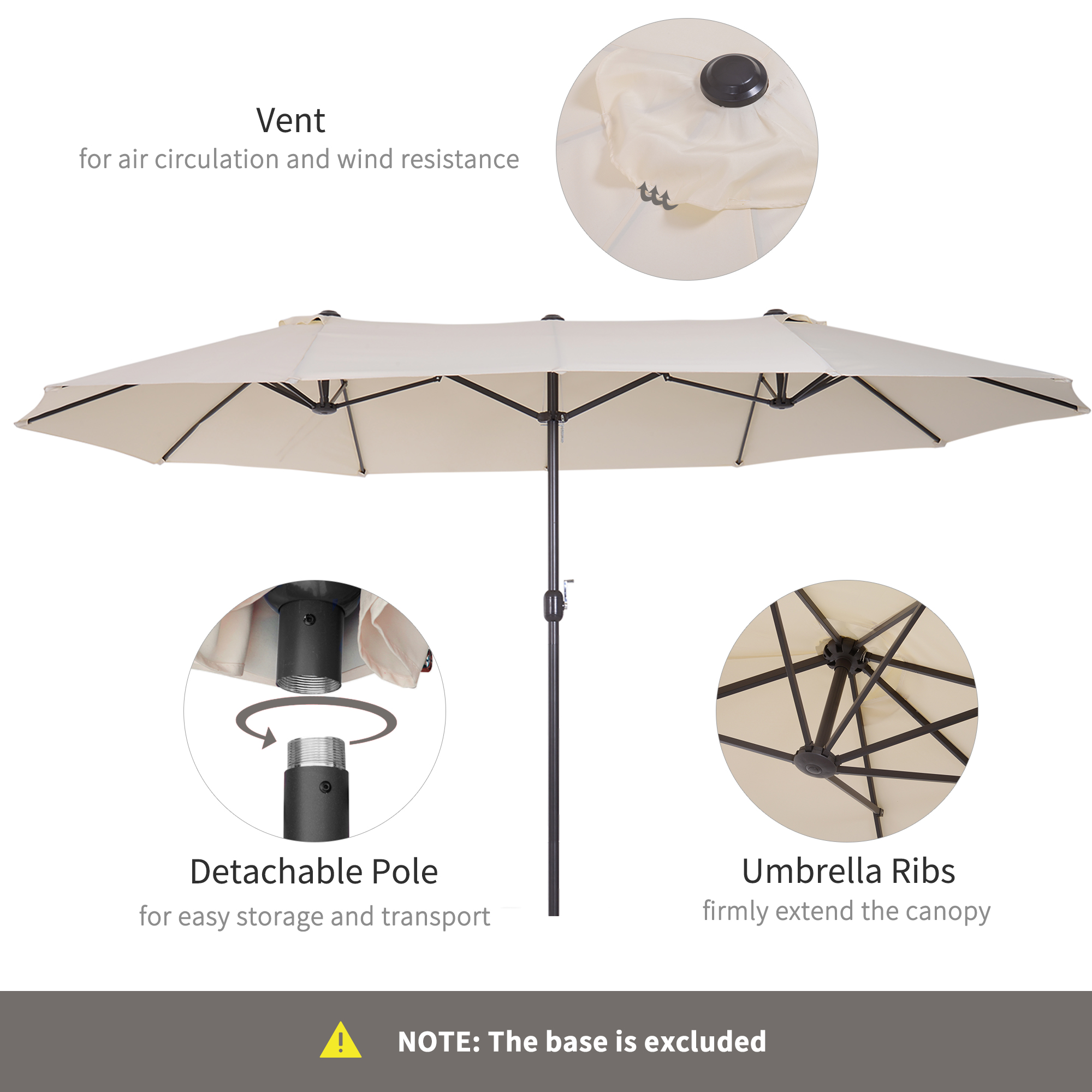 15ft Double Sided Patio Umbrella Outdoor Market Extra Large Cream White With Crank For Deck Lawn Pool_voghion.com