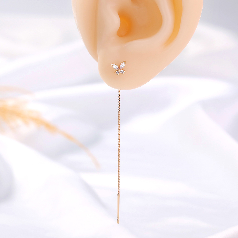 Gold Butterfly Copper Zircon Tassel Pendant Earrings Earrings