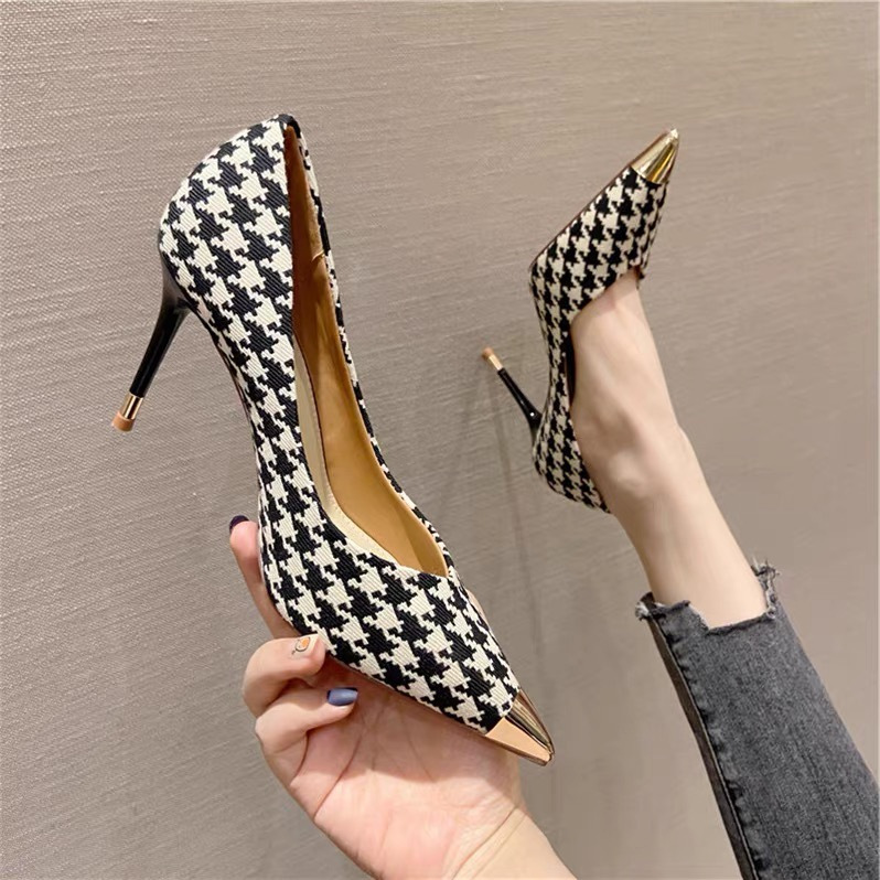 Ladies Plaid Pointed Toe Stiletto Pumps Plaid 37 - Shop at LoveMi