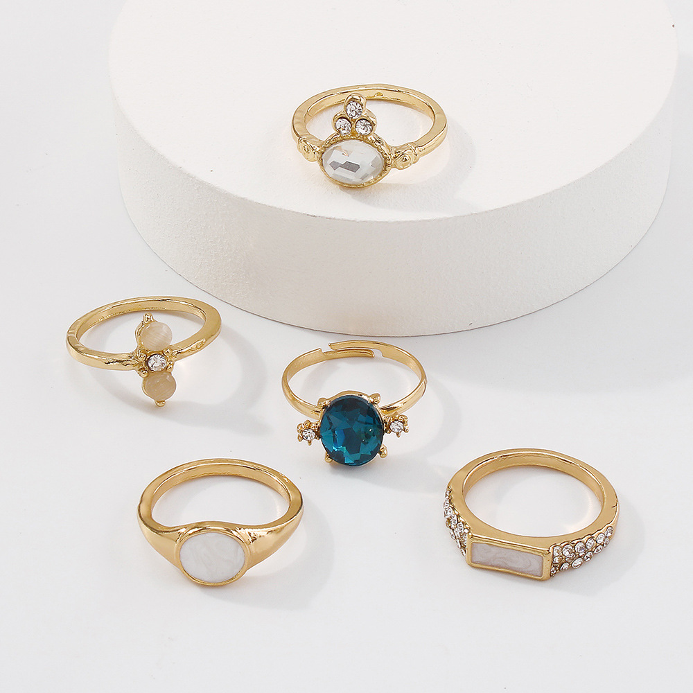 Combination Ring With Diamonds Simple Retro Joint Ring 5-piece Set