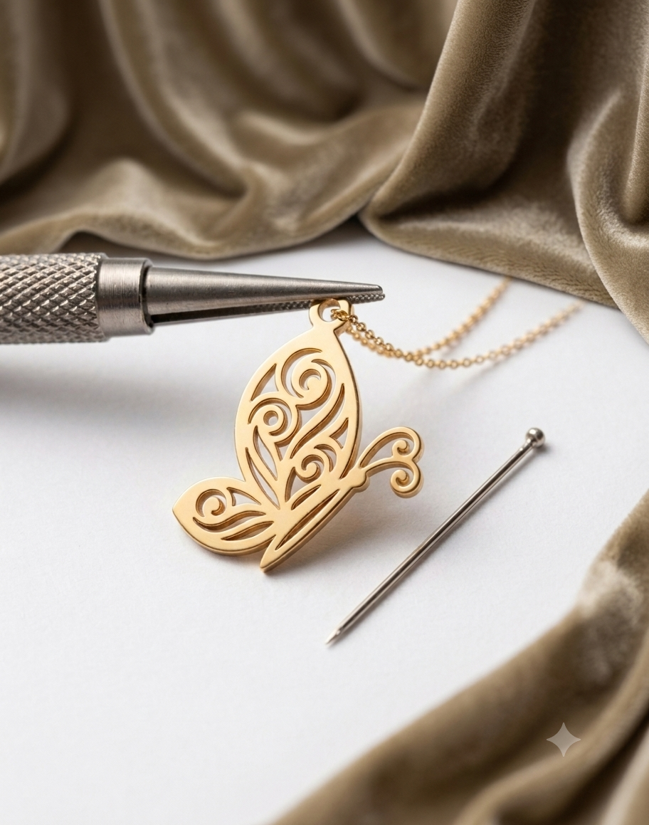 Custom Butterfly Name Necklace 24K Gold Plated Silver Pendant — view 4