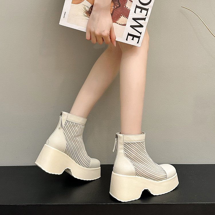 Women's Unique Hollow Martin Boots, Mesh Roman Ankle Boots, 2026 Summer New French Platform Mesh Cutout Sandal Boots