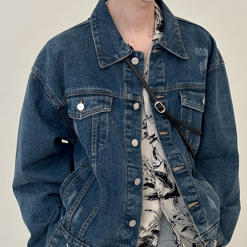 Washed Blue Denim Jacket Men's Short Section
