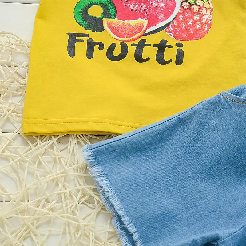 Summer New Girls Fruit Print Casual Short-sleeved T-shirt Two-piece Suit