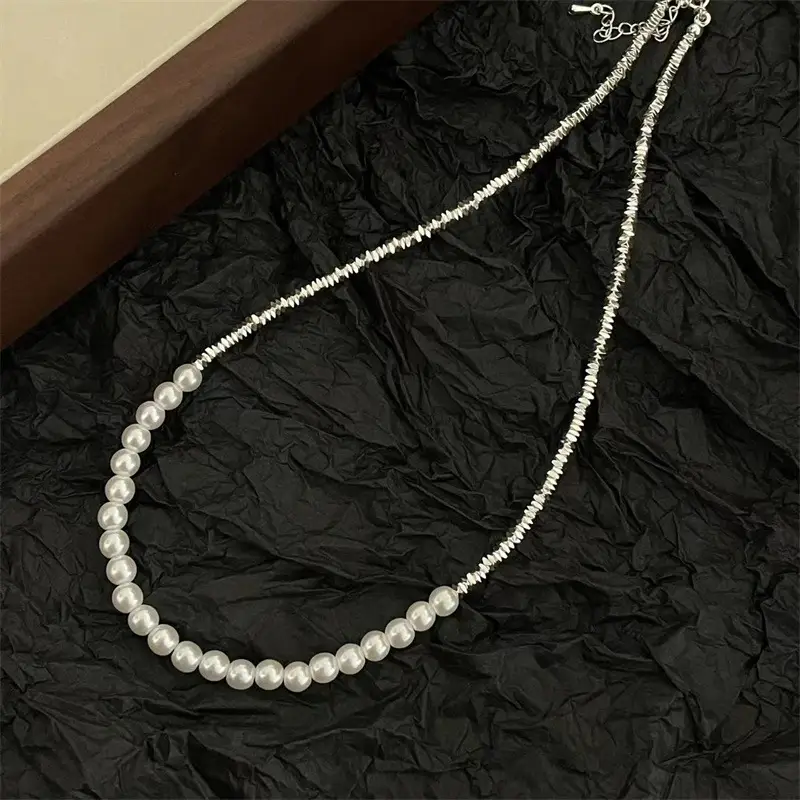 A Few Taels Of Broken Silver Pearl Pendant Triangular Broken Silver Necklace