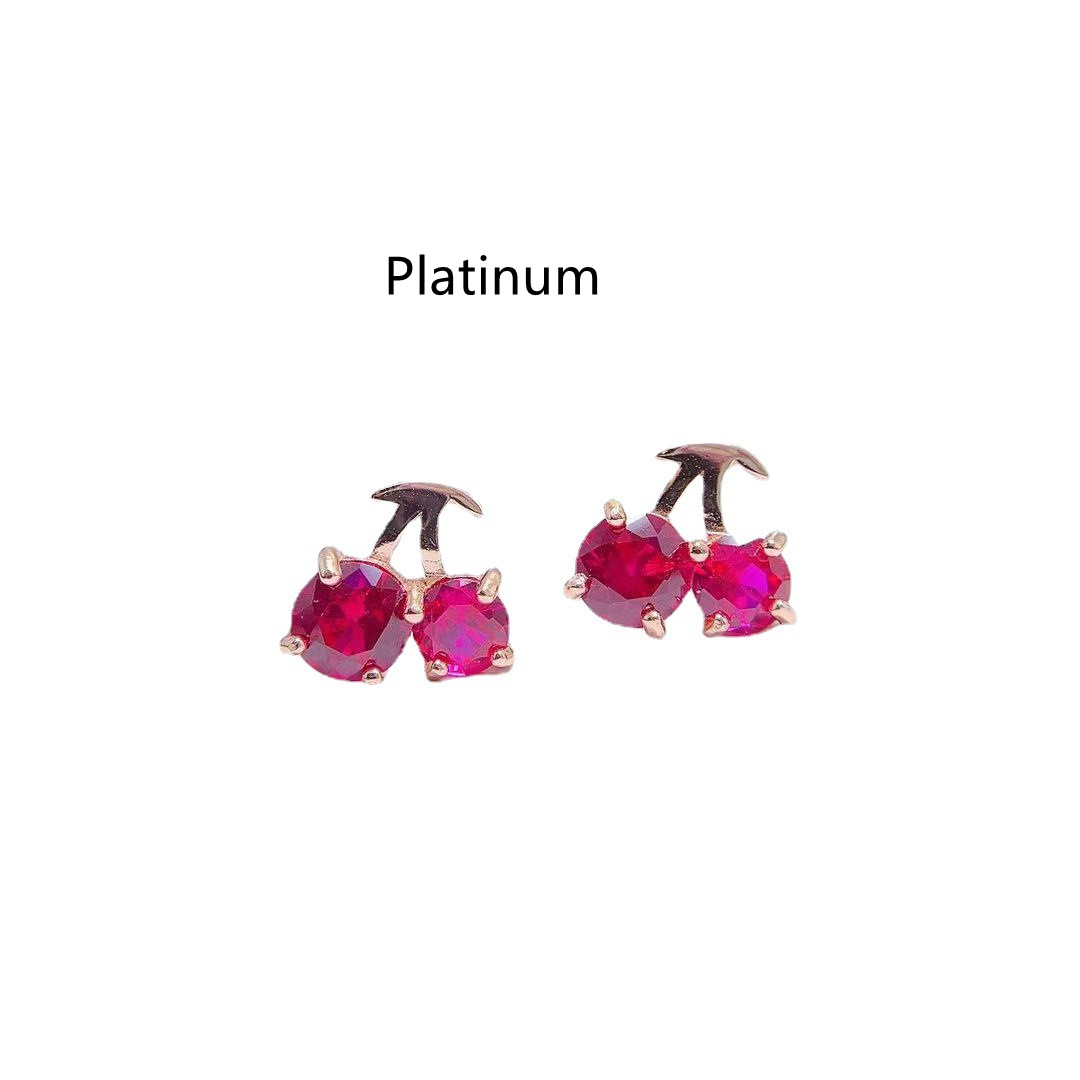 Title 1, Red Corundum Small Cherry 925 Silver Stud Earri...