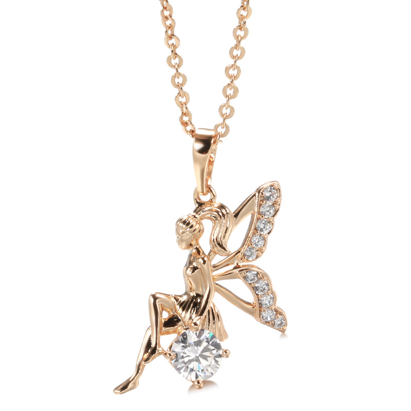 Title 2, Womens Rose Gold Angel Pendant Zircon Necklace...