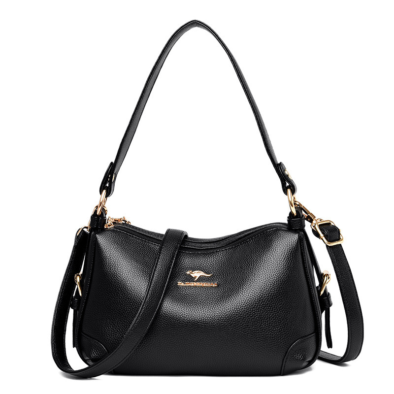 Middle aged Women's Bags, Solid Color Bags, Ladies Fashion Soft Leather Large capacity One shoulder Messenger Bag Black - Shop at LoveMi