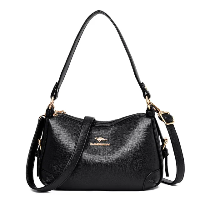 Middle aged Women's Bags, Solid Color Bags, Ladies Fashion Soft Leather Large capacity One shoulder Messenger Bag Black - Shop at LoveMi