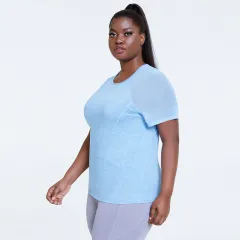 Yoga Clothes Oversized Yoga Blouse Sports Short-sleeved Mesh Gym Clothes - Blue - View 1
