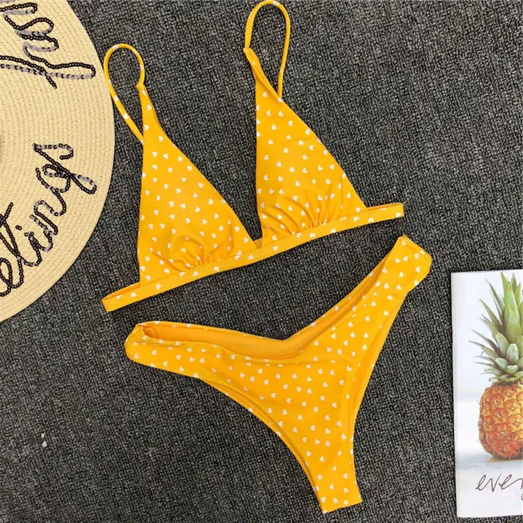 European And American Sexy Cute Bikini Retro Love Print Swimsuit