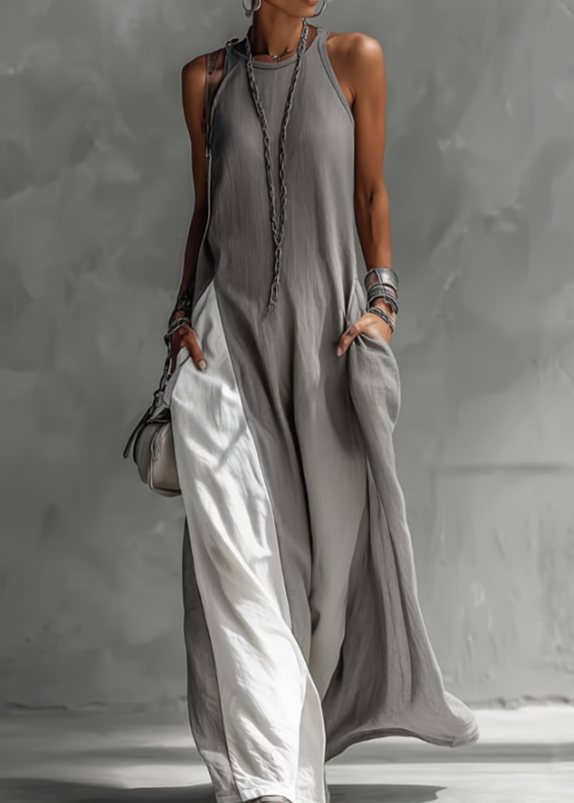 Hanging Neck Contrasting Wide Leg Jumpsuit