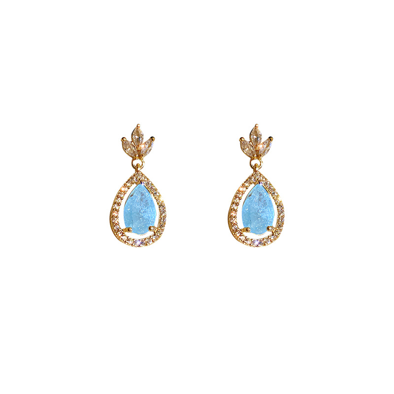 Silver Needle Water Drop Micro-set Zircon Crystal Earrings