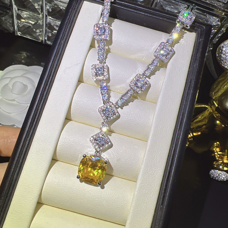 European And American Light Luxury Yellow Zircon Earrings Necklace