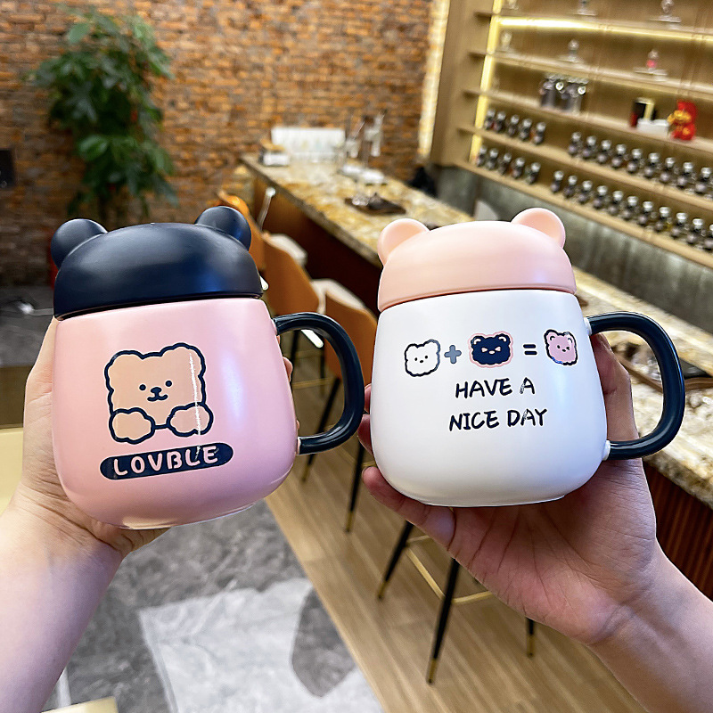 Household Cute Bear Ceramic Mug With Lid
