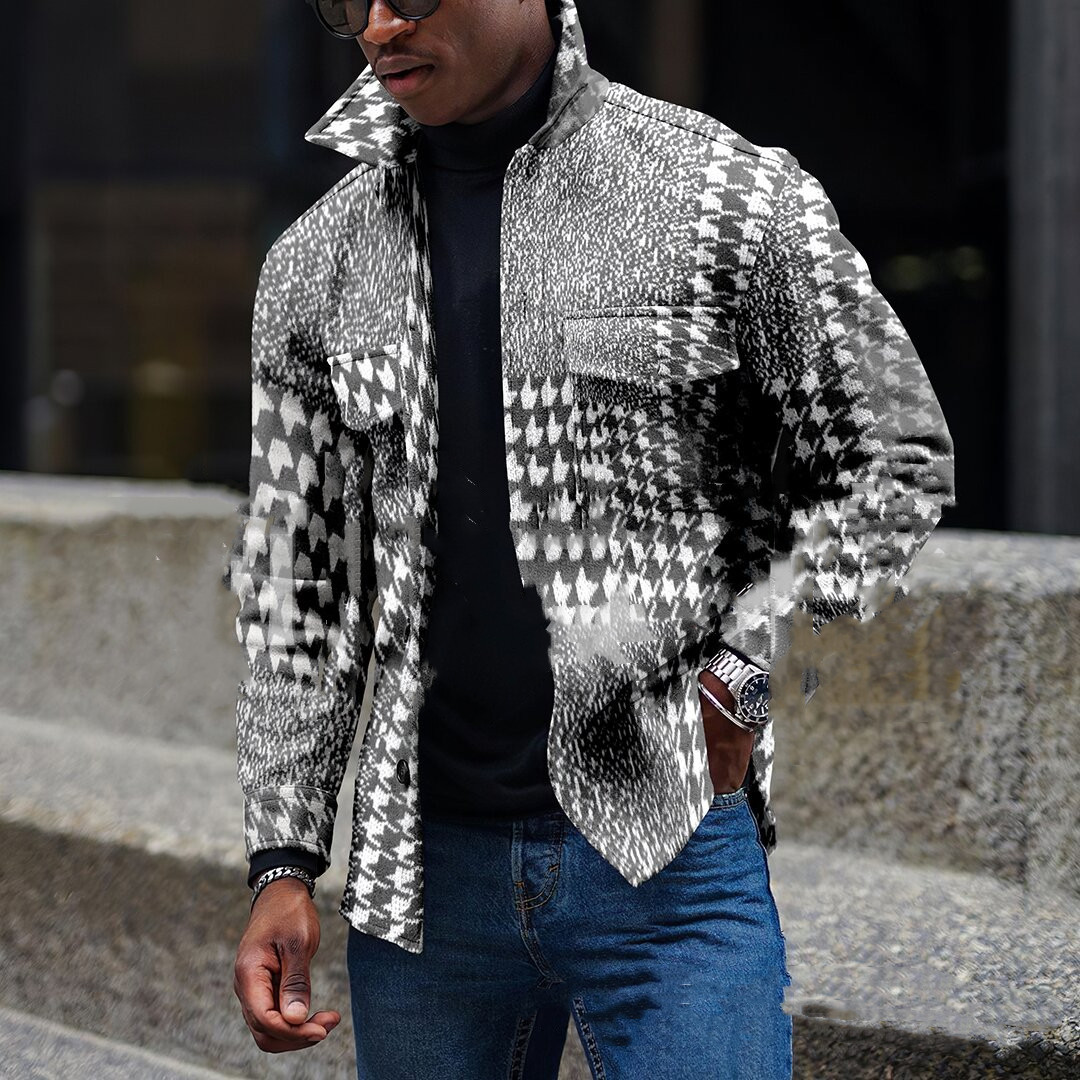 Fashion Black And White Grid Stitching Men's Jacket