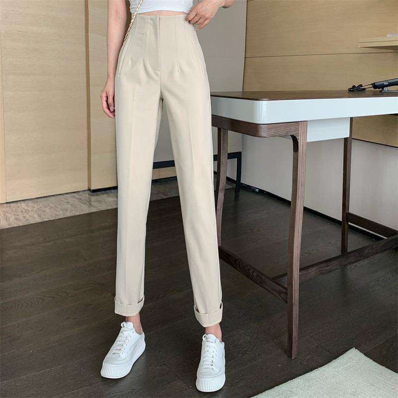 Women's Black Casual Summer High Waist Loose Suit Pants