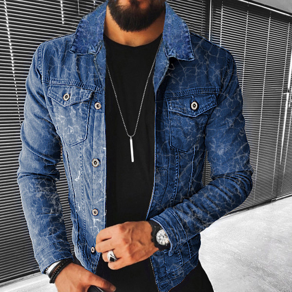 Fashion Print Distressed Print Denim Jacket Men's