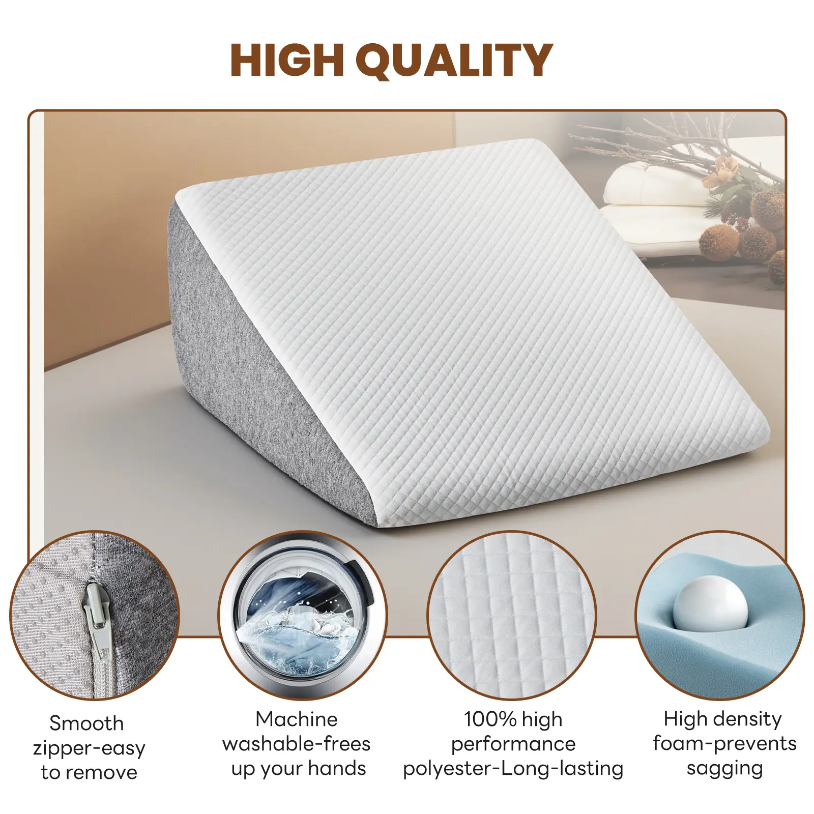Wedge Pillow, Body Pillow , White& Grey