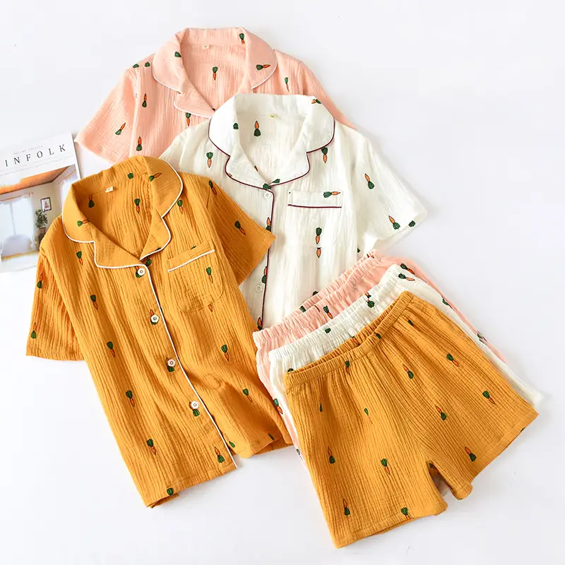 Women's Cotton Gauze Thin Short-sleeved Shorts Home Service Suit
