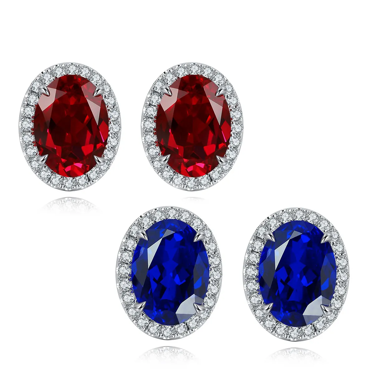 S925 Silver 1.9g Lab-Created Ruby Sapphire Earrings